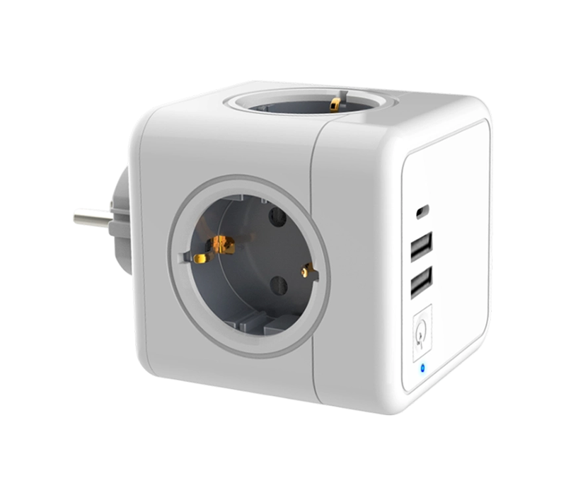 E02C Plug-in Cube Power Strip 4 Euro-stílusú kimenettel, 2 USB-A porttal és 1 USB-C porttal