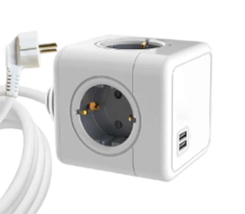 E04A vezetékes kocka elosztó 4 európai stílusú kimenettel és 2 USB-A porttal