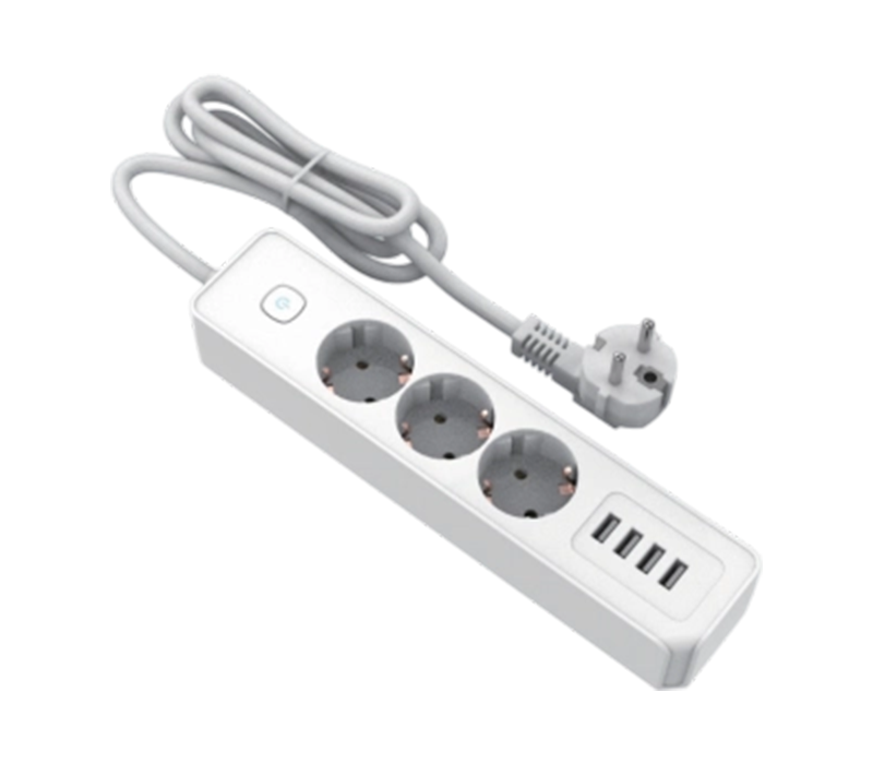 E22-3 európai stílusú elosztó 3 kimenettel és 4 USB-A porttal, kapcsolóval