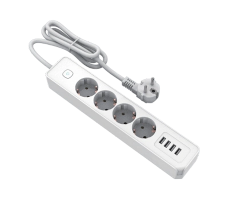 E22-4 európai stílusú elosztó 4 kimenettel és 4 USB-A porttal, kapcsolóval