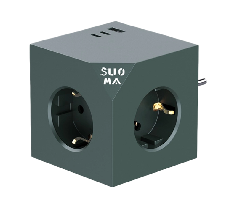 E24 dugaszolható kocka elosztó 3 európai stílusú aljzattal, 1 USB-A porttal és 2 USB-C porttal