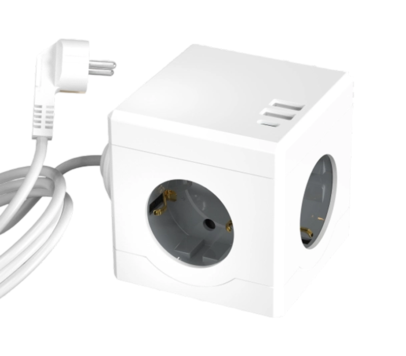 E16-C vezetékes kocka elosztó 3 európai stílusú kimenettel, 2 USB-A porttal és 1 USB-C porttal